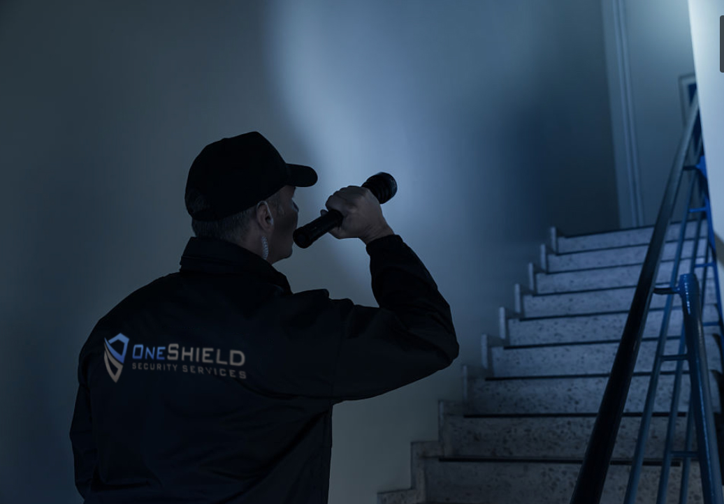 One Shield officer on a night patrol